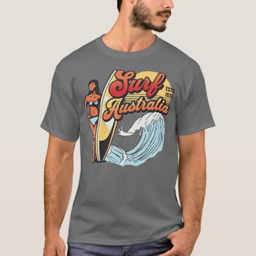 Surf Australia Vintage Surfer Babe Retro Surfing T_Shirt