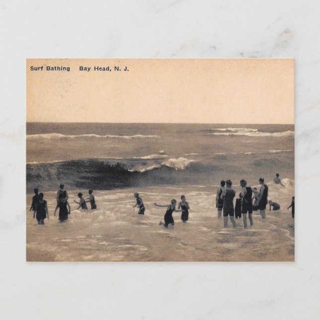 Surf Bathing, Bay Head NJ, Vintage Postcard (Front)