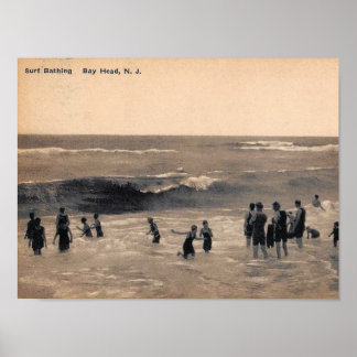 Surf Bathing, Bay Head NJ, Vintage Poster