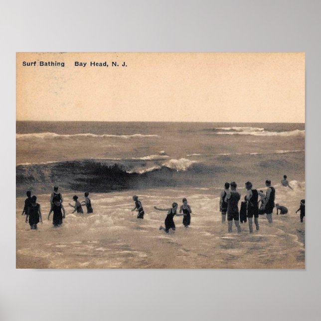 Surf Bathing, Bay Head NJ, Vintage Poster (Front)