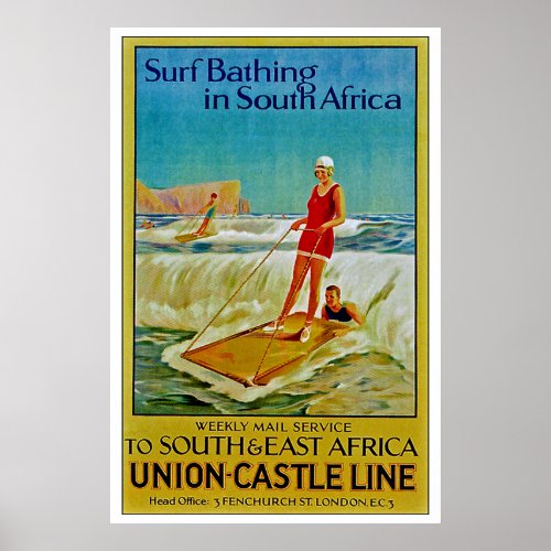 Surf Bathing in South Africa Poster