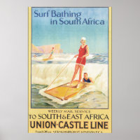 Surf Bathing in South Africa Vintage Travel Poster