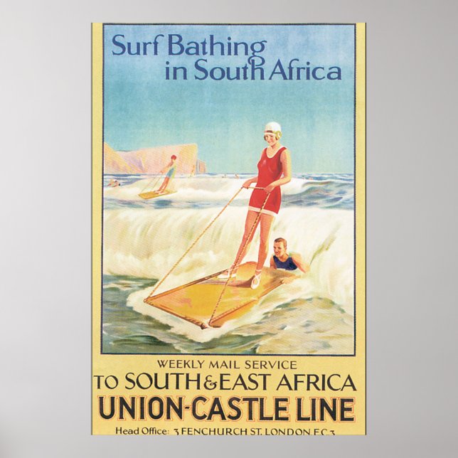 Surf Bathing in South Africa Vintage Travel Poster (Front)