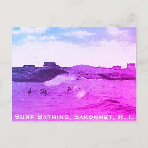 Surf Bathing Sakonnet _ Little Compton RI Holiday Postcard