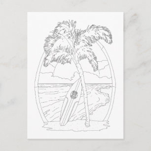 Surf Beach Adult Coloring Postcard