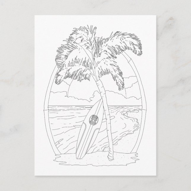 Surf Beach Adult Coloring Postcard (Front)