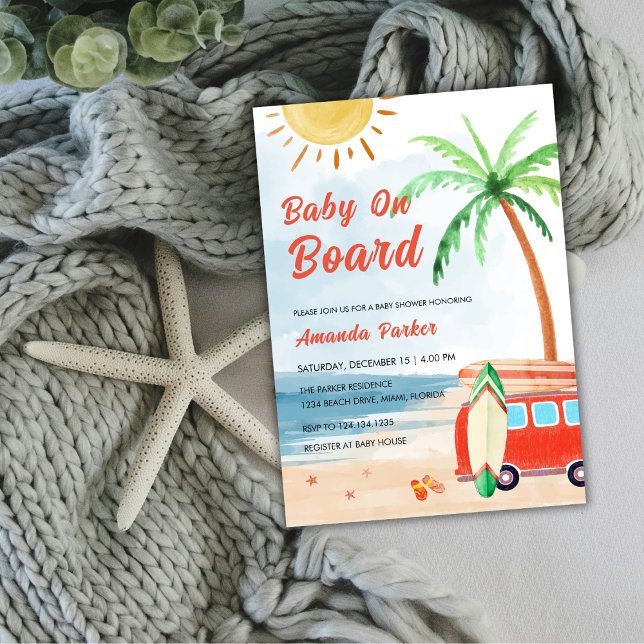 Surf Beach Baby On Board Baby Shower  Invitation (Surf Beach Baby On Board Baby Shower Invitation)
