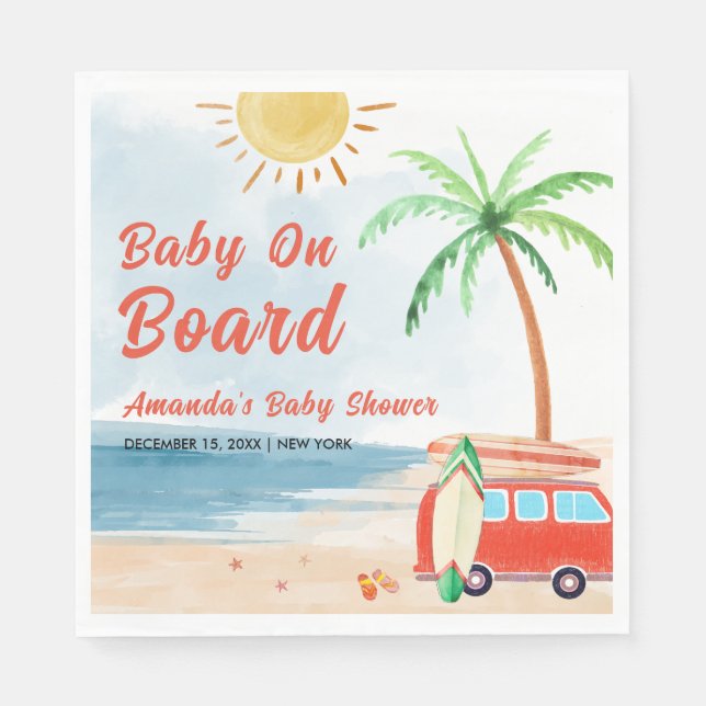 Surf Beach Baby On Board Baby Shower  Napkins (Front)