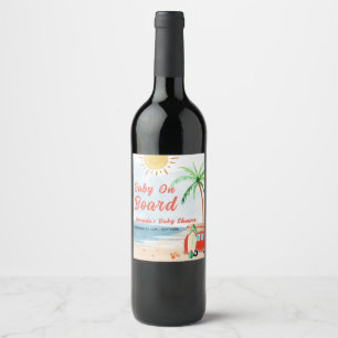 Surf Beach Baby On Board Baby Shower Wine Label