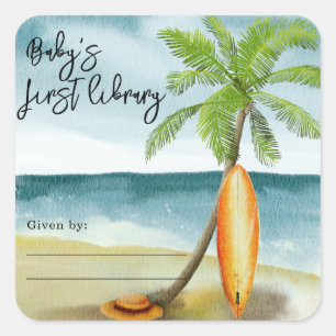Surf beach - baby's first library square sticker