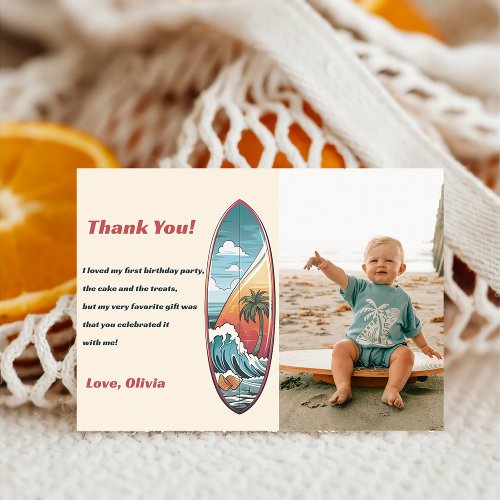 Surf Beach Birthday Party Photo Thank You Card