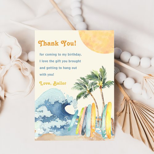 Surf Beach Birthday Party Thank You Card