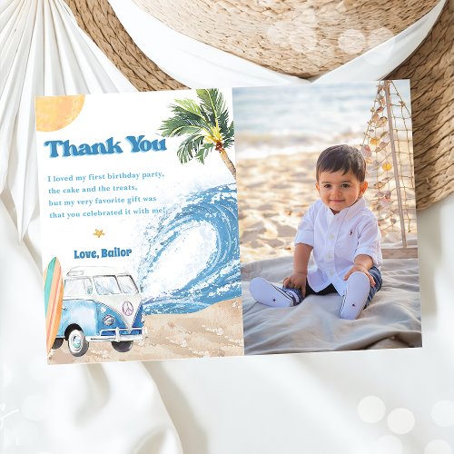 Surf Beach Birthday Party Thank You Card Photo 