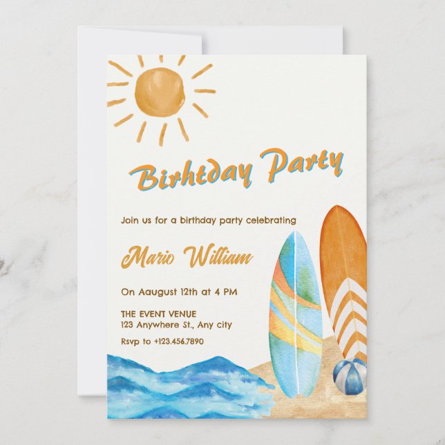 Surf beach party  invitation (Front)