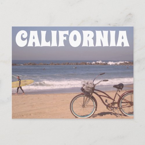 Surf Bicycle California Beach Postcard