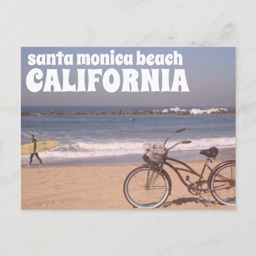 Surf Bicycle California Santa Monica Beach Postcard