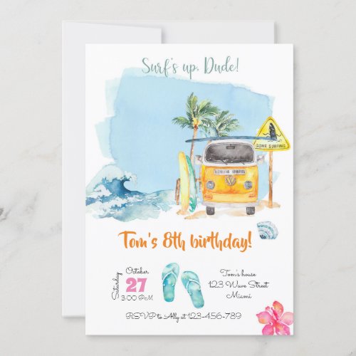 Surf Birthday Invitation Surf Invitation