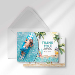 Surf Birthday Thank You Card