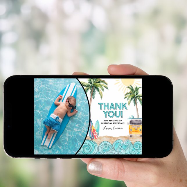 Surf Birthday Thank You Card (Front Digital)