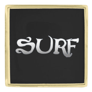 Surf black gold large square lapel pin