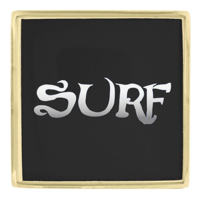 Surf black gold large square lapel pin (Front)