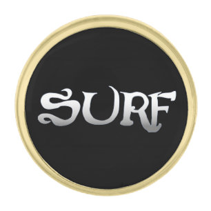 Surf black gold round lapel pin