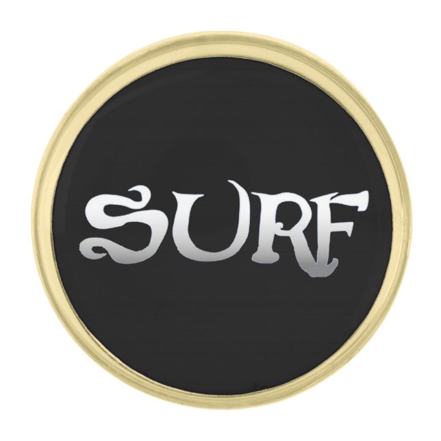 Surf black gold round lapel pin (Front)