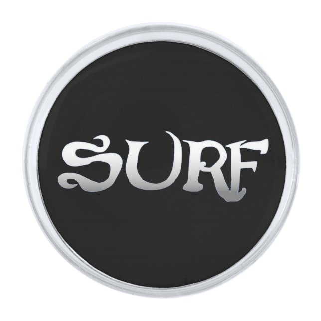Surf black silver round lapel pin (Front)