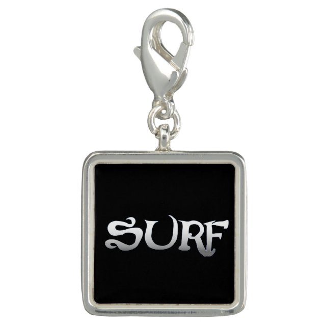 Surf black silver square charm (Front)