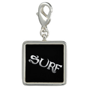 Surf black silver square charm tilted