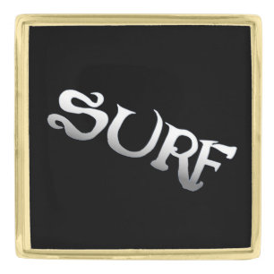 Surf black tilted gold large square lapel pin
