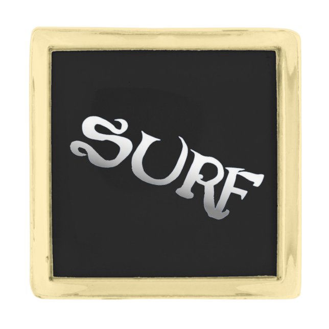 Surf black tilted gold small square lapel pin (Front)