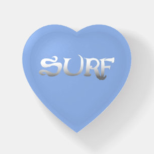 Surf blue glass heart paperweight