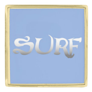 Surf blue gold large square lapel pin