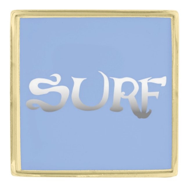 Surf blue gold large square lapel pin (Front)