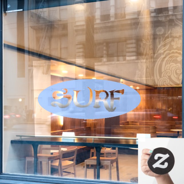 Surf blue lg oval opaq st window cling front stick (Cafe Window)