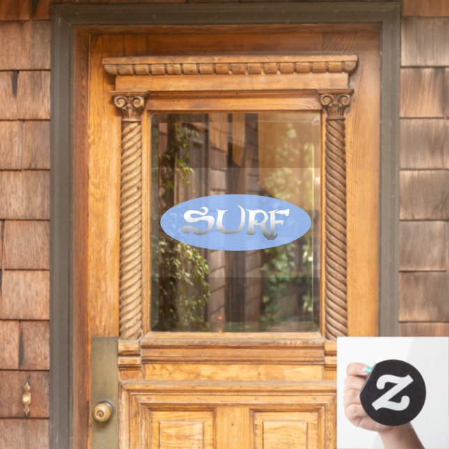 Surf blue oval opaque window cling front stick (Home Door)