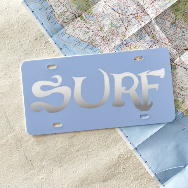 Surf blue plastic car license plate (In Situ)