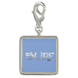 Surf blue silver square charm