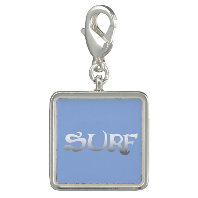 Surf blue silver square charm (Front)