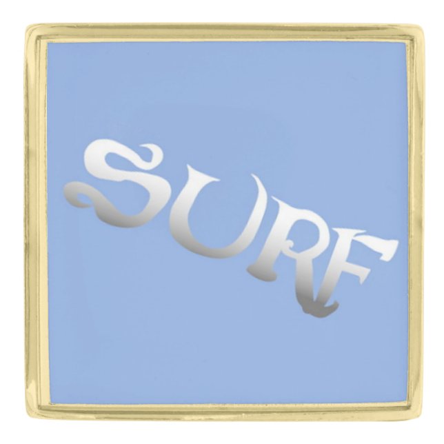 Surf blue tilted gold large square lapel pin (Front)