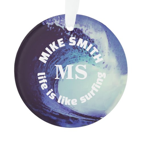 Surf Blue Wave Custom Name Ornament