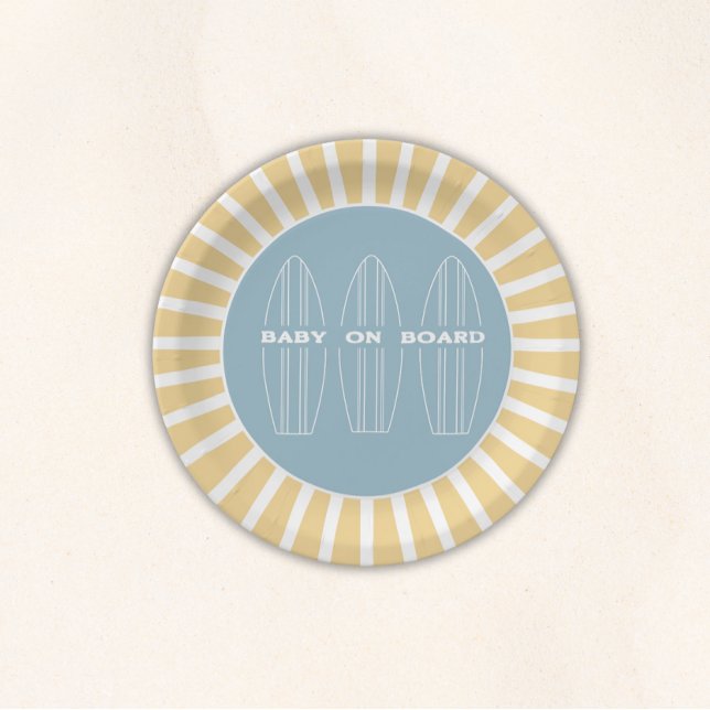 Surf Board Baby Shower - Custom Gender Neutral Paper Plates (Baby on Board Gender Neutral Shower - Disposable Plates)
