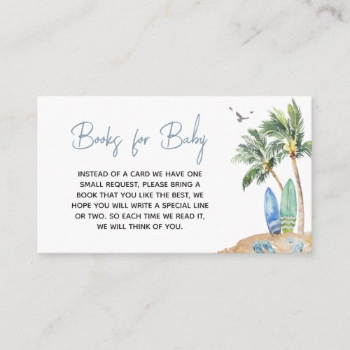 Surf Board Beach Baby Shower Books for Baby Enclosure Card