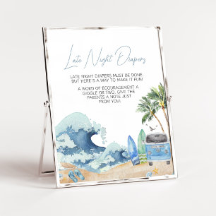 Surf Board Beach Baby Shower Late Night Diapers Poster