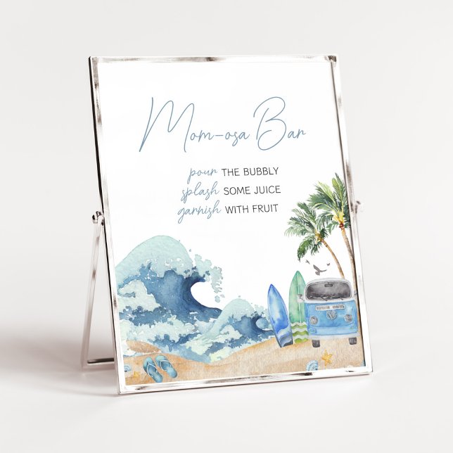 Surf Board Beach Baby Shower Mom Osa Bar Poster (Surfing Summer Baby Shower Mom Osa Bar Sign)