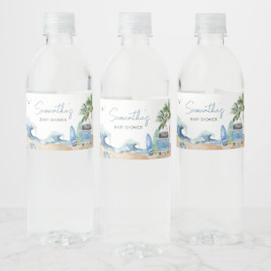 Surf Board Beach Baby Shower Water Bottle Label