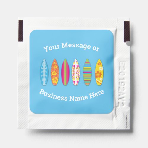 Surf Board Beach Business Logo Name Message Hand Sanitizer Packet