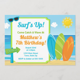 Surf Board Birthday Invitation Surf Beach Party