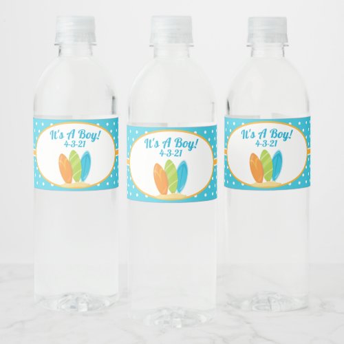 Surf Board Boy Baby Shower Water Bottle Labels